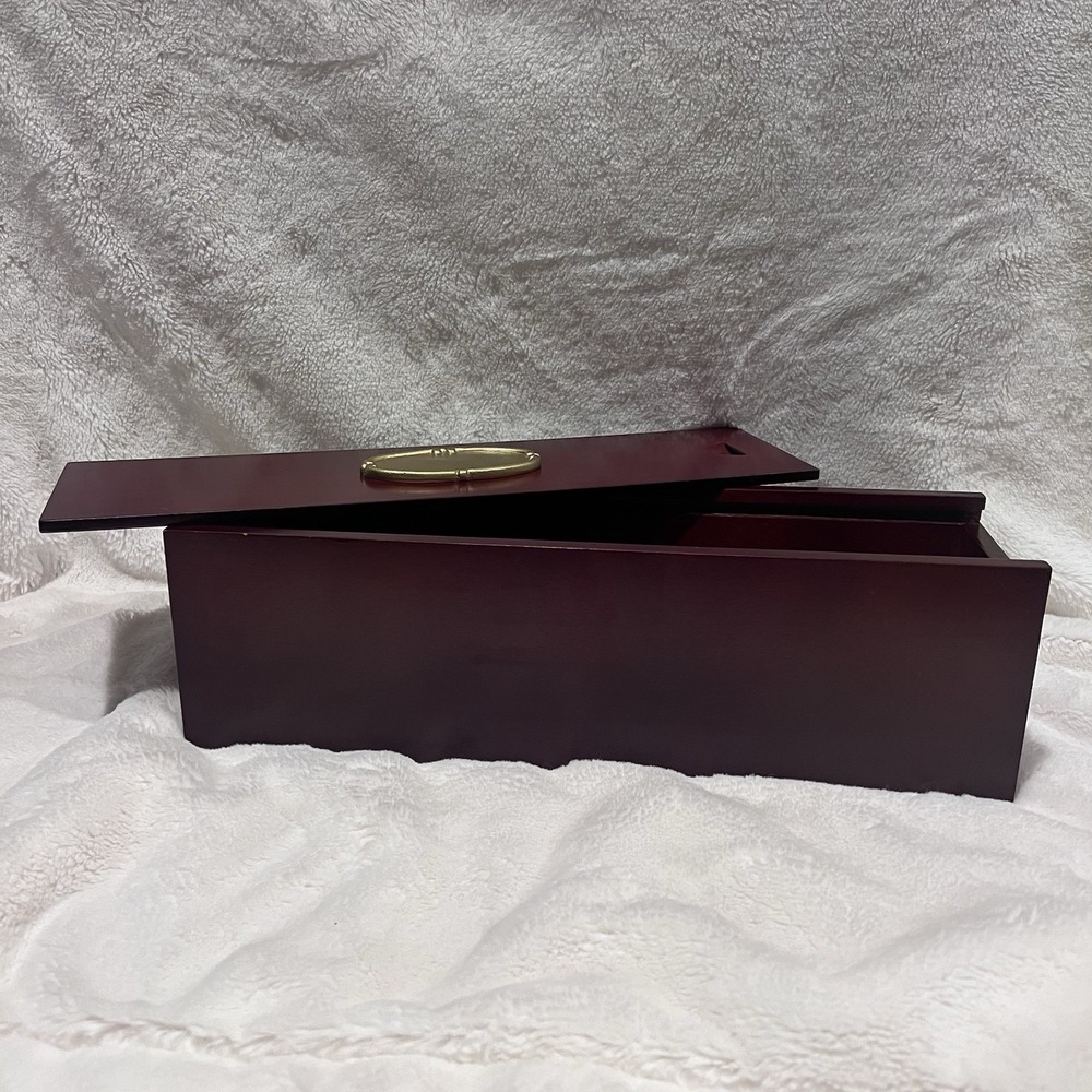 Antique Vintage Asian‎ Wood Sliding Top Box Cherry Red 14.75" x 4.5" x 4.5" EC